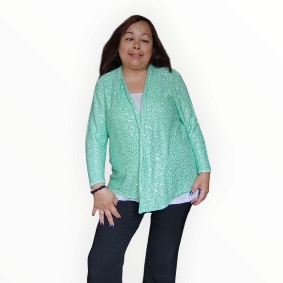 Sparkling Green Sequin Cardigan - Picture 8 of 16